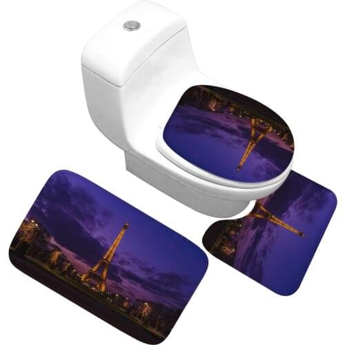 Zeegle Creative Tower Printing Non-slip Bathroom Carpet Base Carpet Cover Toilet Cover Bathroom Mat Set