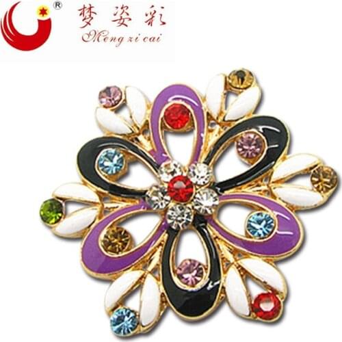 Cheap Alloy gold party dress for women Rhinestone Brooch fashion big flower corsage Colorful brooches Lapel Pin X1298