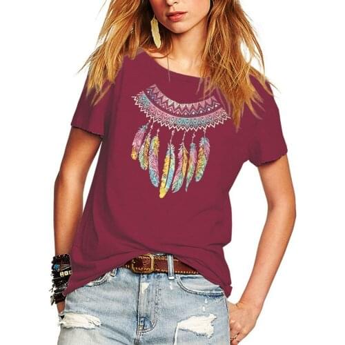 Romastory NewT-Shirt Women Short Sleeve O-Neck Casual Feather Print T Shirt Summer tops for women t shirt Fashion Tees