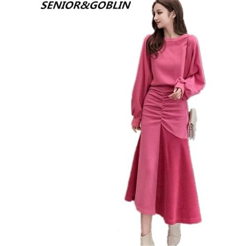 High Quality Two Wear Sweater New 2019 Female Loose Korean Style Autumn Winter Top+Sexy Long Skirt Suit Women 2 Piece Set