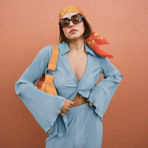 2021 Autumn Woman Suit Long Sleeve Shirt Pleated Wide Leg Pants