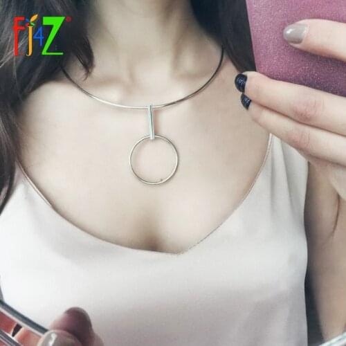 F.J4Z Dropshipping Choker Fashion Copper Big Circle Geometric Womens Collar Necklaces Pendants for Women Dropshipping
