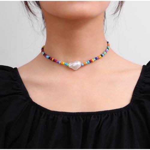 ZOSHI Multicolor Simple Seed Beads Strand Necklace for Women Fashion String Beaded Short Chokers Necklace Jewelry Gift