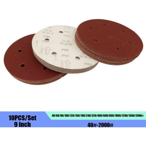 10PCS 9-inch 6-hole Wall Sanding Flocking Sandpaper Sheet 225MM Diameter Putty Powder Special Back Velvet Disc Sandpaper