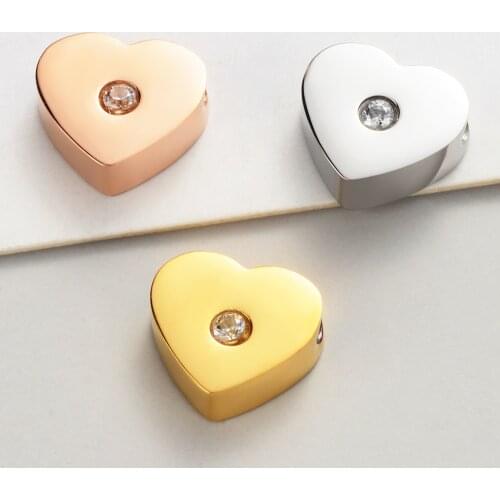 5Pcs/Lot Love Heart Beads Zircon Pendants Small Hole Spacer Beads Charm For Diy Jewelry Making Necklace Bracelets Accessories