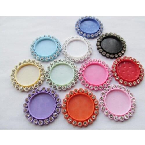 50pcs White Rhinestone Multicolor Flatback Round Resin Pendant Charm Finding,Base Setting Tray Bezel,fit 20mm Cabochon Cameo