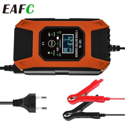 Automatic Charger 7A 12V 7-Stage Smart Fast Battery Charger Car Motorcycle Pulse Repair Charger Lead Acid Battery Charger