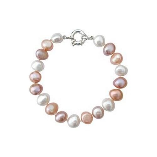 Wedding Woman 8-9mm Natural Colorful Baroque Freshwater Pearl Bracelet highlight Handmade Woman Jewelry