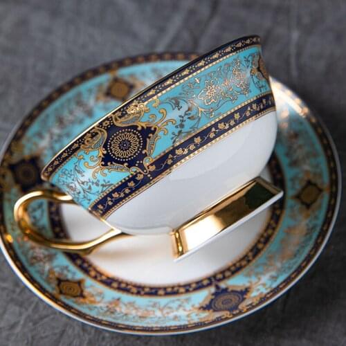 British Style Luxury British Afternoon Coffee Cup and Saucer Set with Gold Handel Ceramic Craft Afternoon Tea Cup Tableware