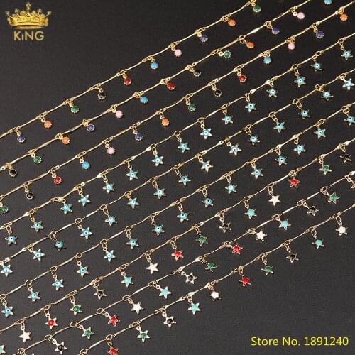 5Meters Sale,5mm Rainbow Enamel Stars Beads Rosary Chains,Coin Enamel Beads Wire Wrapped Chains For DIY Bohemia Jewelry Making