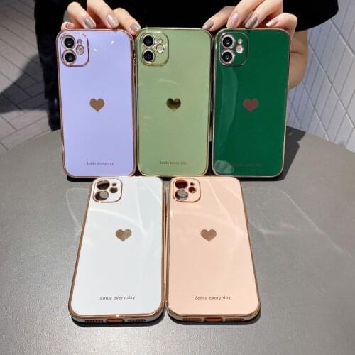 Luxury Electroplated love heart Phone Case For iPhone 12mini 11ProMax XR XS X XSMax 7 8Plus SE2 Shockproof Protective Back Cover