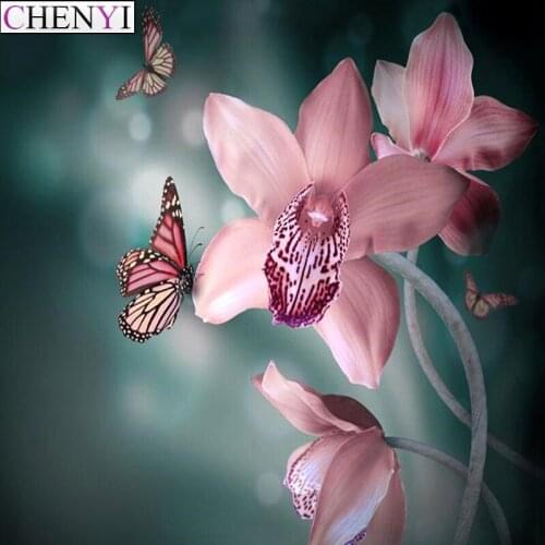 CHENYI Flower Orchid Diamond Painting Full Square Butterfly New Diy Wall Sticking Diamond Embroidery 5D Home Decoration Gift