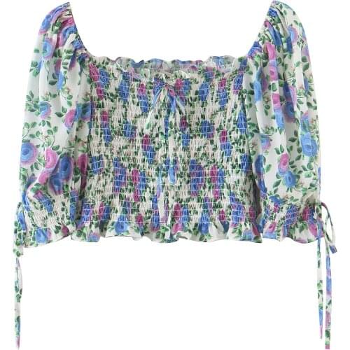 JC·KILIG 2021 Floral Bubble Sleeve Slim Top YF7644