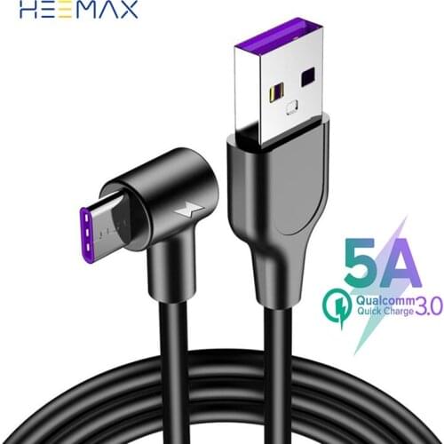 90 Degrees 5A Fast Charging For Huawei Mate 40 Samsung Xiaomi Android Mobile Phone Micro USB Type C Cable Wire Cord 2M