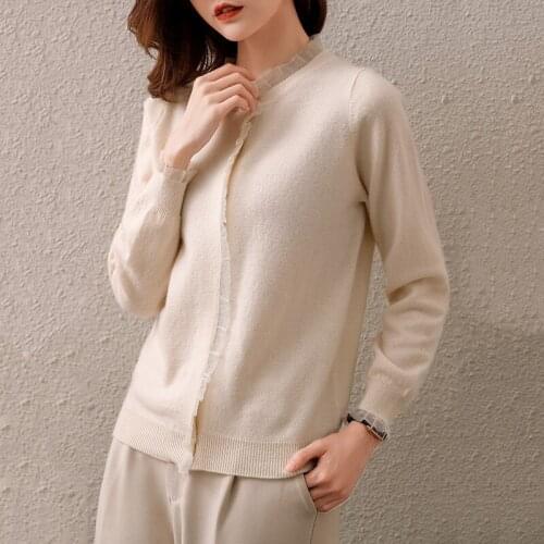 BELIARST 2021 Spring New Cashmere Sweater Womens Round Neck Cardigan 100% Pure Wool knitted Cardigan Slim Warm Cardigan