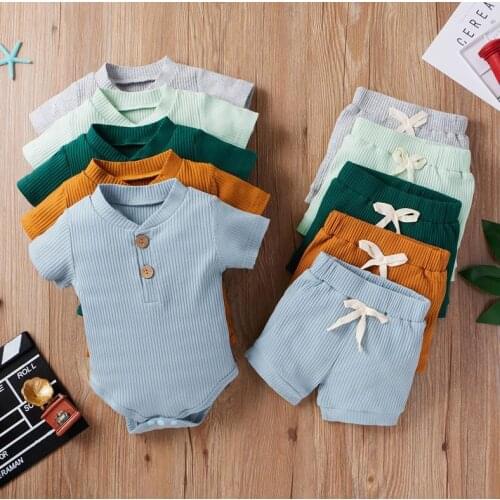 Girl Clothes Set 2PCS Solid Romper Top Shorts Suit Girl Boy Outfits Baby Children Clothing for Kid Summer Toddler Outfit