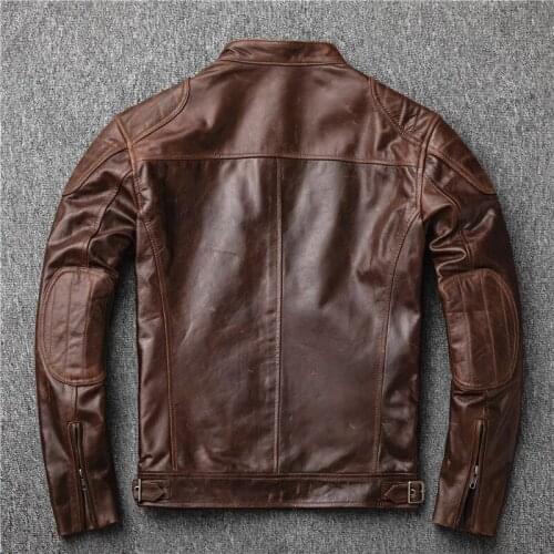 Free shipping.Brand new motor biker style.vintage Brown genuine leather Jacket,fashion mens tanning goathide coat,sales