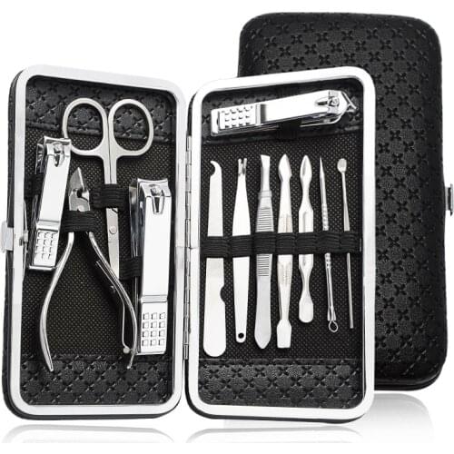 Manicure Pedicure Set Nail Clippers 12pcs Stainless Steel Manicure Kit Tools for Nail Cutter Kits with Portable Case SANA889