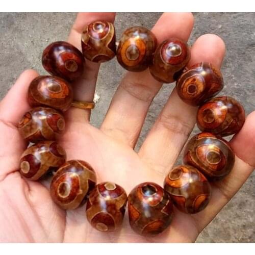 Vajrauana Tibet Old Dzi Bracelet Genuine Old Silk Agate Heaven Eyes Dzi Mens Bracelet Free shipping