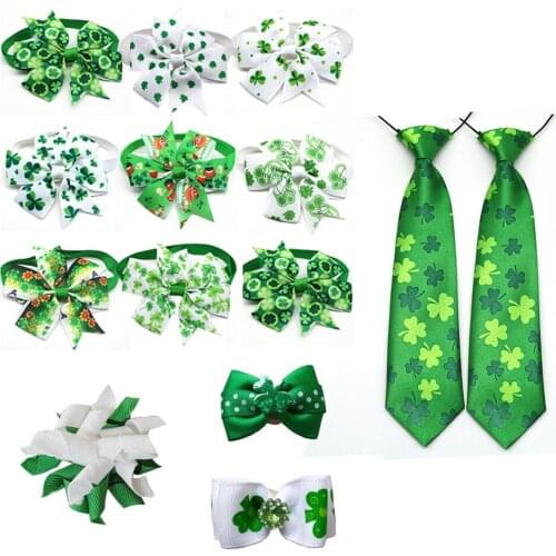 New Green White Pet Dog Cat Grooming Accessories st Patricks day Adjustable Pet Dog Bowties &Neckties Hair bows Accessories