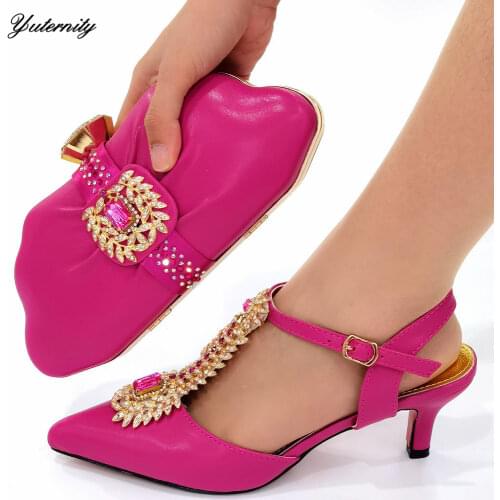 New Arrival Nigeria Style Crystal Orange Color Shoes And Bag Set Summer Fashion Woman Pumps Shoes And Bag For Parties