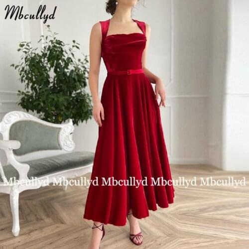 New 2021 Burgundy Short Velvet Prom Dresses Strapless Ankle Length A Line Saudi Arabic Formal Evening Gowns