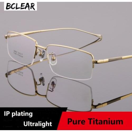 BCLEAR Half Rimless Eyeglasses Frame Optical Prescription Semi-Rim Glasses Frames Pure Titanium Fashion Men Eyeglass Ultralight