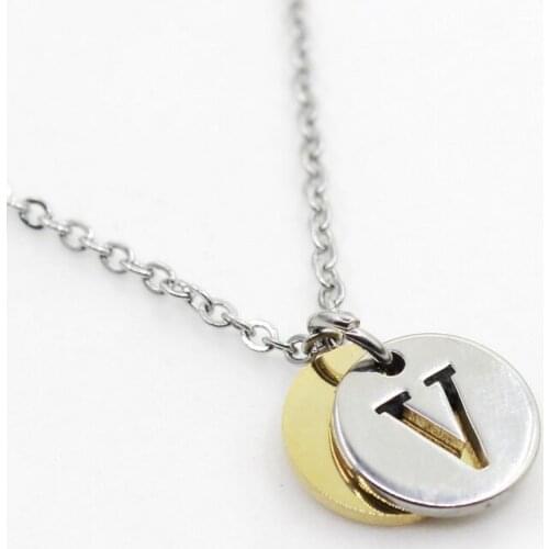 Stainless Steel Alphabet V 1pcs Initial Necklace Pendant Women Men Jewelry Stainless Steel Round Coin Letter Necklace Jewelry