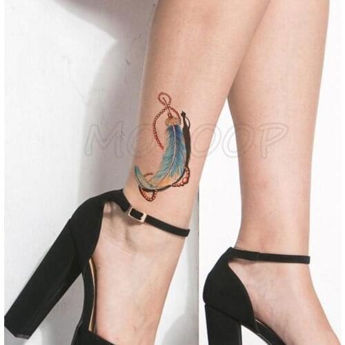 Water Transfer Tattoo Sexy Colored Feathers Tattoo Body Art Waterproof Temporary Fake Flash Tattoo for Man Woman Kid 10.5*6cm