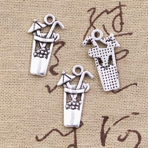 20pcs Charms Cold Drink Cup 23x13mm Antique Bronze Silver Color Pendants Making DIY Handmade Tibetan Bronze Silver Color Jewelry