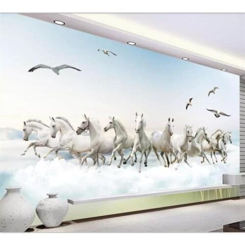 Beibehang Wallpaper custom large high-end 3D Tianma Baiyun stereo ultra HD horse villa living room bedroom TV background