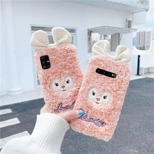 Hairy Fluffy Bowknot Plush Silicone Soft Case For Samsung A21S A51 A71 A31 A30S A70 A50 A40 A20 A10 A01 A11 A21 A41 S9 S8 S7 M21
