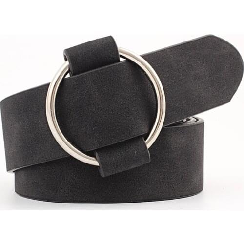 OLOME Vintage Women Leather Belt Black Pink White Brown Round Ring Waist Belts female Ladies Suede Straps Wild Jeans Belt