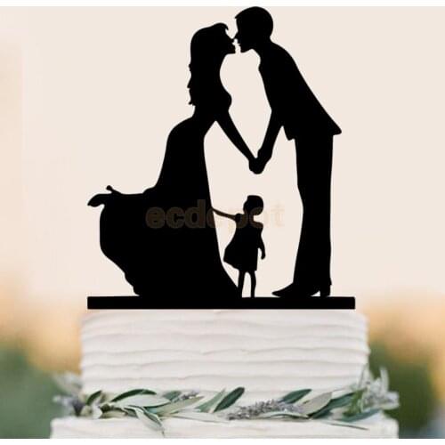 Romantic Birde & Groom Silhouette with Kid Acrylic Wedding Cake Topper