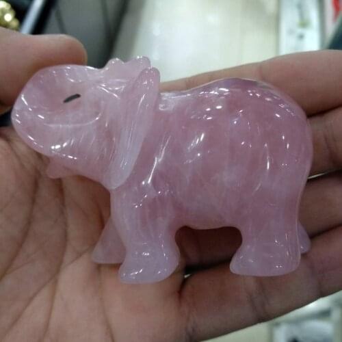 Pink Crystal Elephant Artware Decoration Animal Pocket Stone Statue Figurine Natural Jade Ornament Carved Handicraft