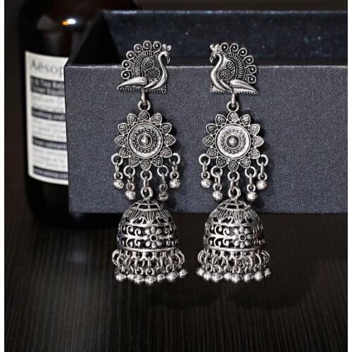 Earrings for Women 2021 Indian Jewelry Long Carved Peacock Bell Retro Jewelry Classic Gypsy Jhumka Ladies Earrings Bijoux