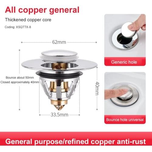 Basin Sink Drainer Pop Up Button Round Hole Bathroom Hotel Drainer Spring Core Press Type Stainless Steel Flap Plate Kitchen