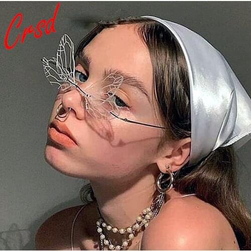 CRSD 2020 Fashion Rimless Wings Sunglasses Women Vintage Punk Cool Gradient Dragonfly Steampunk Cat Eye Sun Glasses For Female