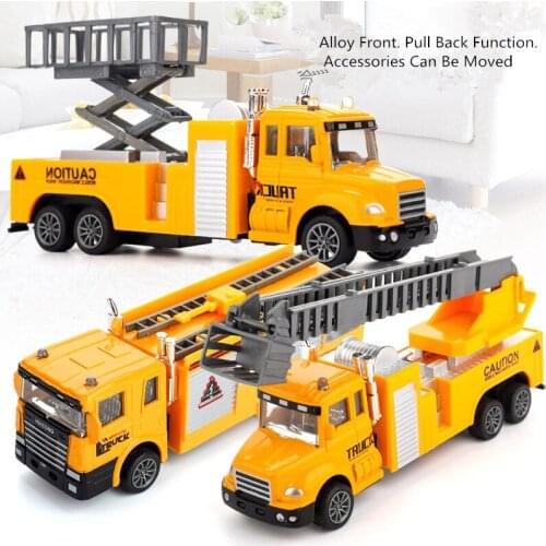 Alloy Pull Back Engineering Vehicle Fire Truck Rescue Vehicle Simulation Music Anti-collision Resistance 1:100
