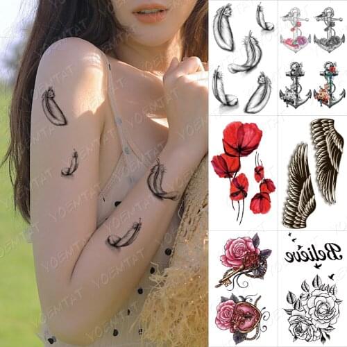 Waterproof Temporary Tattoo Stickers Rose Flower Angel Wings Flash Tatoos Anchor Body Art Hand Fake Tattos Men Women Kids