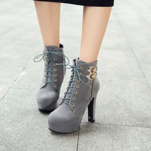 Big Size 11 12 13 14 15 16 17 18 19 Suede Short Cylinder Rough Heel Side Zipper Waterproof Platform Cross-strap Martin Boots