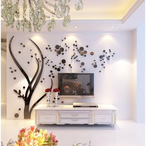 Mirror 3D Wall Stickers Crystal Acylic Wall Decals Tree Sofa Living Stickers Sticker Background Room Wallpaper Decorations Home