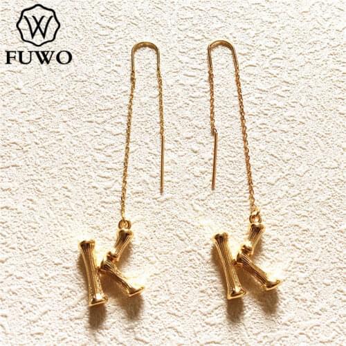 FUWO Female Elegant Threader Letter Earrings Anti-Tarnish Gold Copper Earring For Women Party Gift Minimalist Jewelry ER263