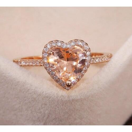 CAOSHI Heart Shape Champagne Gold Color Cubic Zirconia Ring Valentines Day Gift for Girlfriend Womens Jewelry Wholesale Bulk