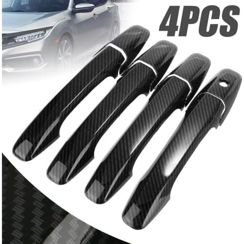 1set 4 Door Black Carbon Fiber Style Door Handle Cover Trim Sticker For Honda Civic 2006-2011