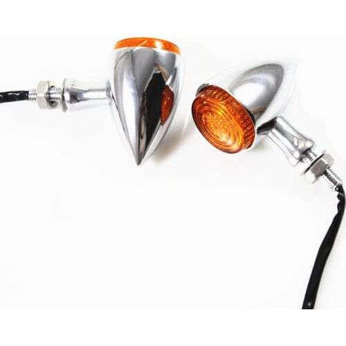 10mm Chrome Metal LED Motorbike Retro Turn Signals Indicator Amber Blinker Lights Scooter Offroad Bobber Touring