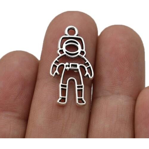 10pcs Antique Silver Plated Astronaut Charms Pendants for Jewelry Making Necklace DIY Handmade Craft 26x15mm