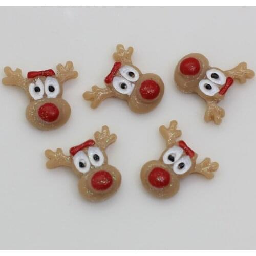 100/50pc 14*12MM Christmas Rein Deer for Hair Bow Brown Deer Resins reindeer cabochon for Phone Case Decor Christmas, Xmas Part