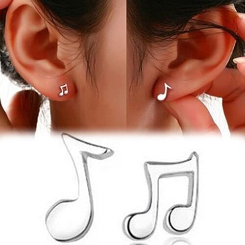 12 Pairs/ set Women Asymmetry Musical Notes Silver Plated Ear Studs Earrings Jewelry