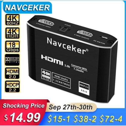 4K HDMI to RCA Audio Extractor SPDIF HDMI Audio Converter Adapter AV RSA Support 4K@60Hz RGB 8:8:8 HDCP 2.2 3.5mm Jack Toslink